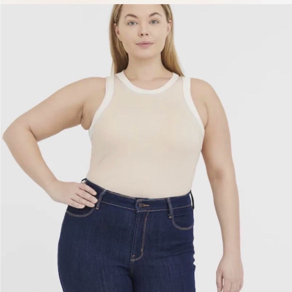 NWT BUNDLE OF 3 beige white trim Women's Cream Sleeveless Top ribbed tank top